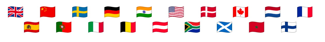 UK, China, Sweden, Germany, India, USA, Denmark and more 